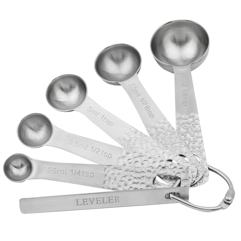 Kalsreui 18/8 Stainless Steel Measuring Cups and Spoons Set 10 for Baking & Kitchen, Metric & US Metal 4 Measuring Cups and 5 Measuring Spoons with 1 Leveler