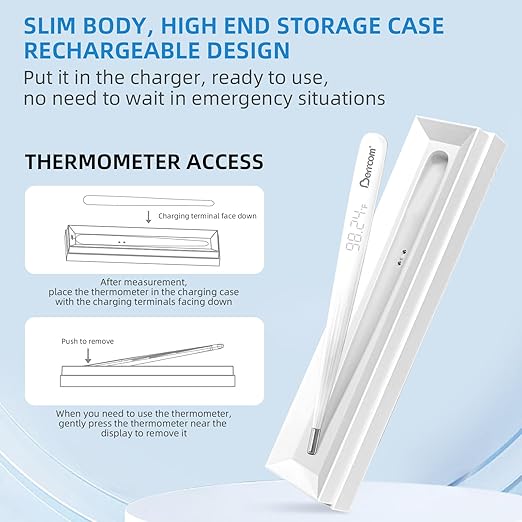 Berrcom Rechargeable Digital Thermometer for Adults and Kids, Medical-Grade Accurate Thermometers with LED Display, Fever Alarm, Fast Reading, Portable