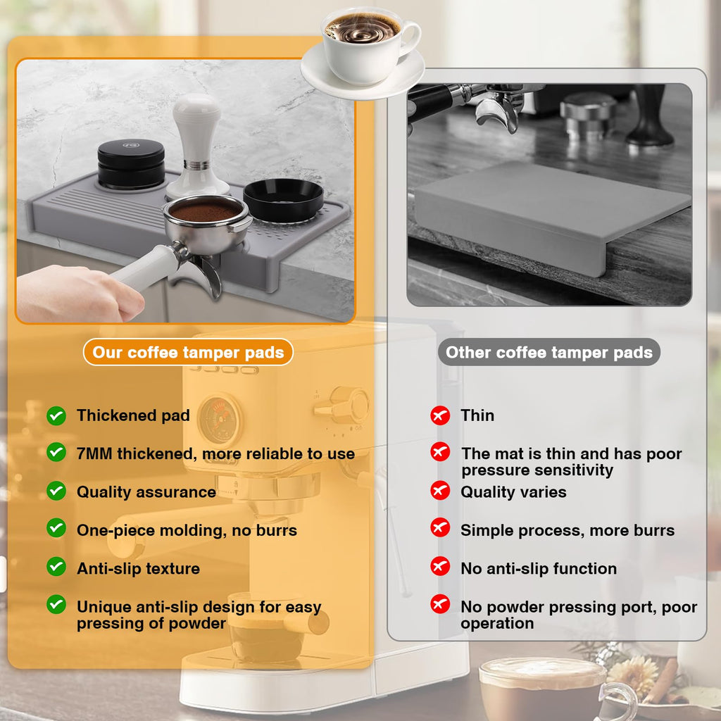 Espresso Tamping Mat, Coffee Tamper Mat, 10.4×5.6 In Silicone Coffee Matt for Counter, Espresso Machine Accessories, Waterproof and Heat Resistant Tamp Mats for Espresso Coffee Station(Grey)
