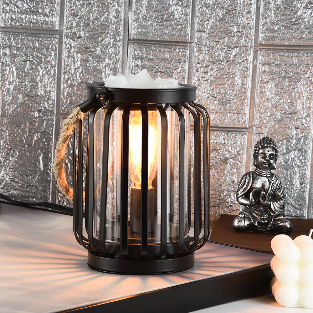 ORJG Electric Wax Warmer,Metal Wax Warmer,Rustic Candle Wax Burner for Aromatherapy Wax, Oil Burner,Fragrance,Home Decoration, Gifts (Lanterns), Black, HLBULB-002