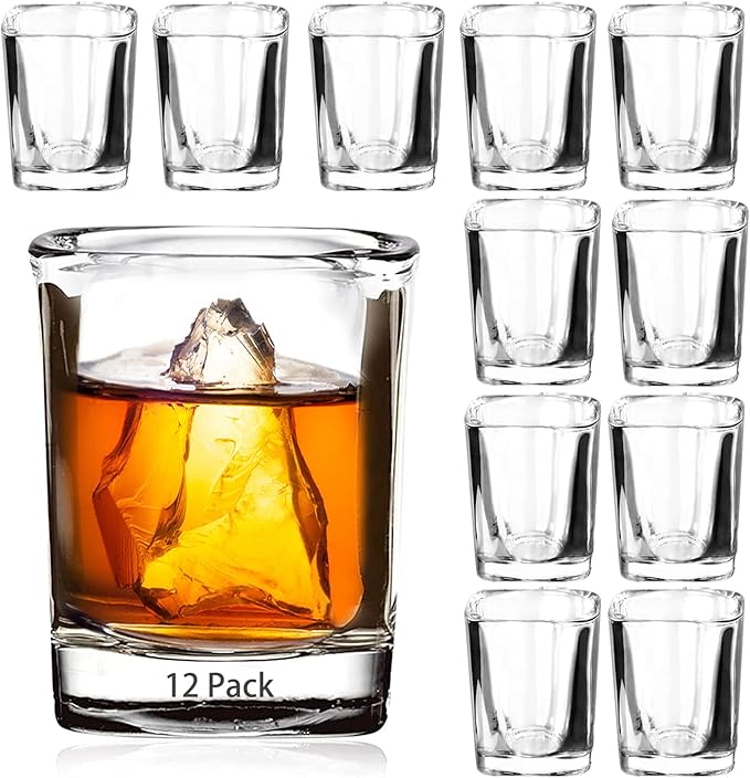 24pack 2oz Shot Glasses with Tray,Square Shot Glass Bulk with Heavy Base