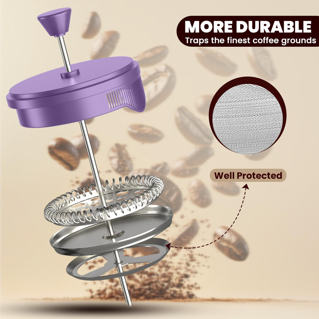 Utopia Kitchen Borosilicate Glass French Press Coffee Maker 34 Oz, Plum