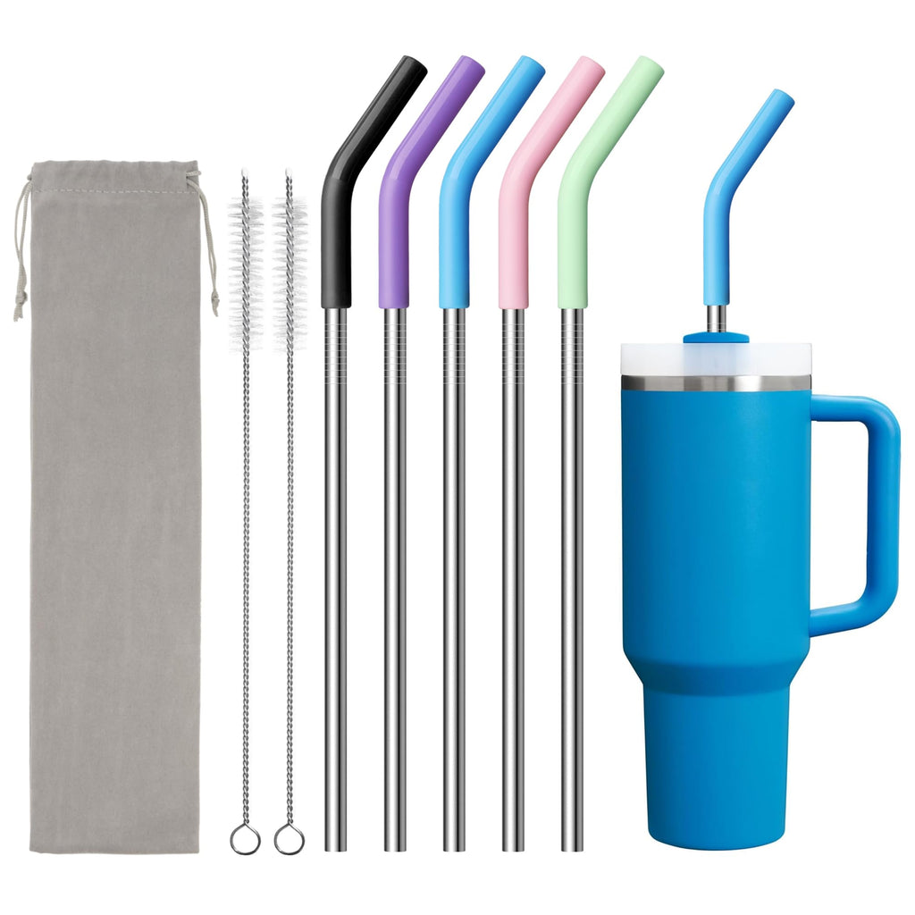 Diumepo Metal Straws Reusable for 40 oz Tumbler, 5 Pcs Extra Long Stainless Steel Straws with Silicone Tips for Stanley,Simple Modern, Meoky 40oz Cup