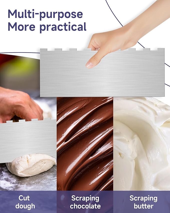 12 Inch Stainless Steel Cake Scraper Set of 2, Metal Cake Scraper Double Sided Patterned Edge for Icing Smoother,Tall Cake Scraper, Cake Combs for Buttercream