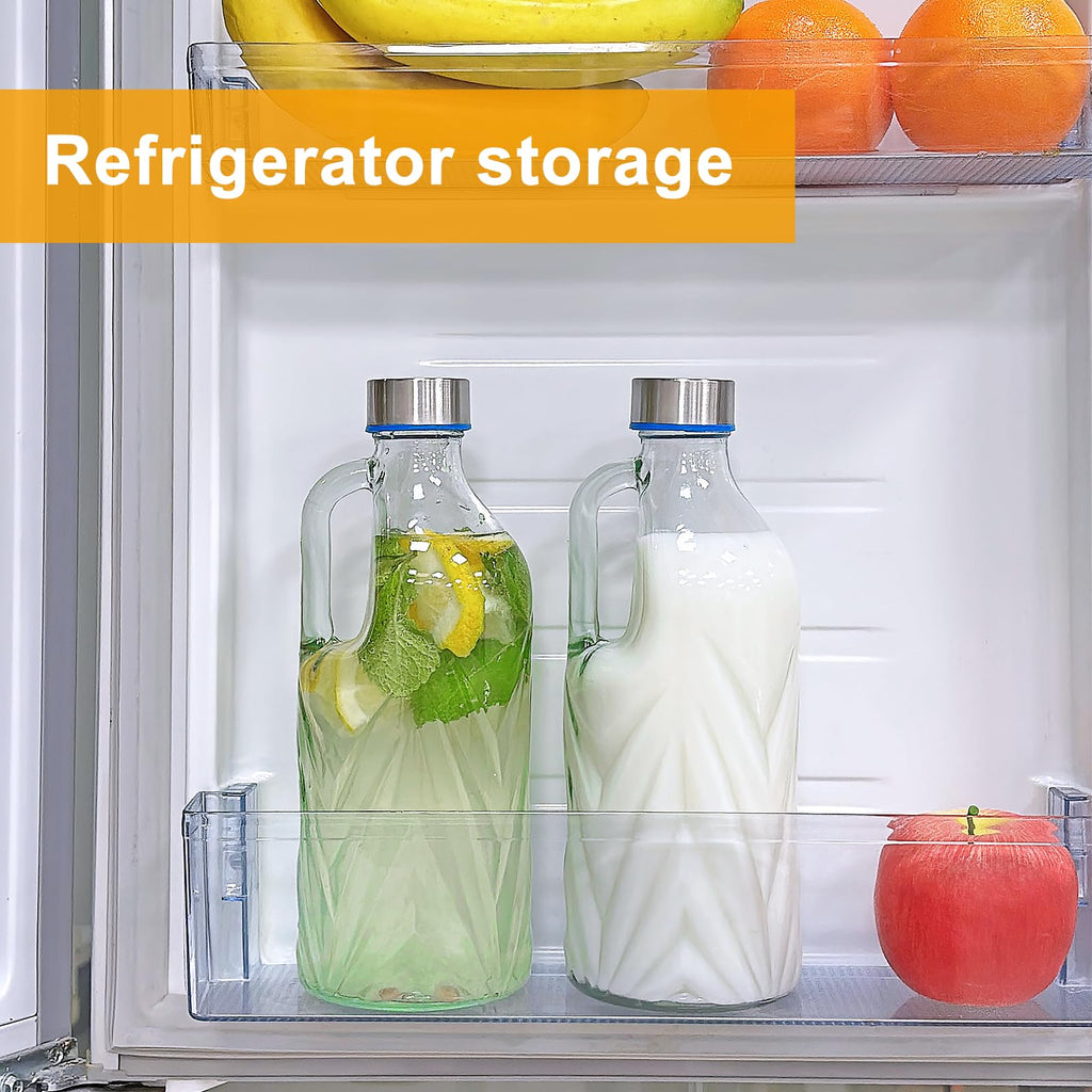 2 Pack 36oz Clear Glass Pitchers with Lids and Handles for Fridge, Iced Tea