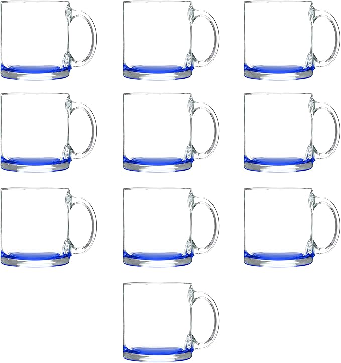 DISCOUNT PROMOS Clear Glass Coffee Mugs 13 oz. Set of 10, Bulk Pack - Perfect for Coffee, Tea, Espresso, Hot Cocoa, Other Beverages - Clear Bottom