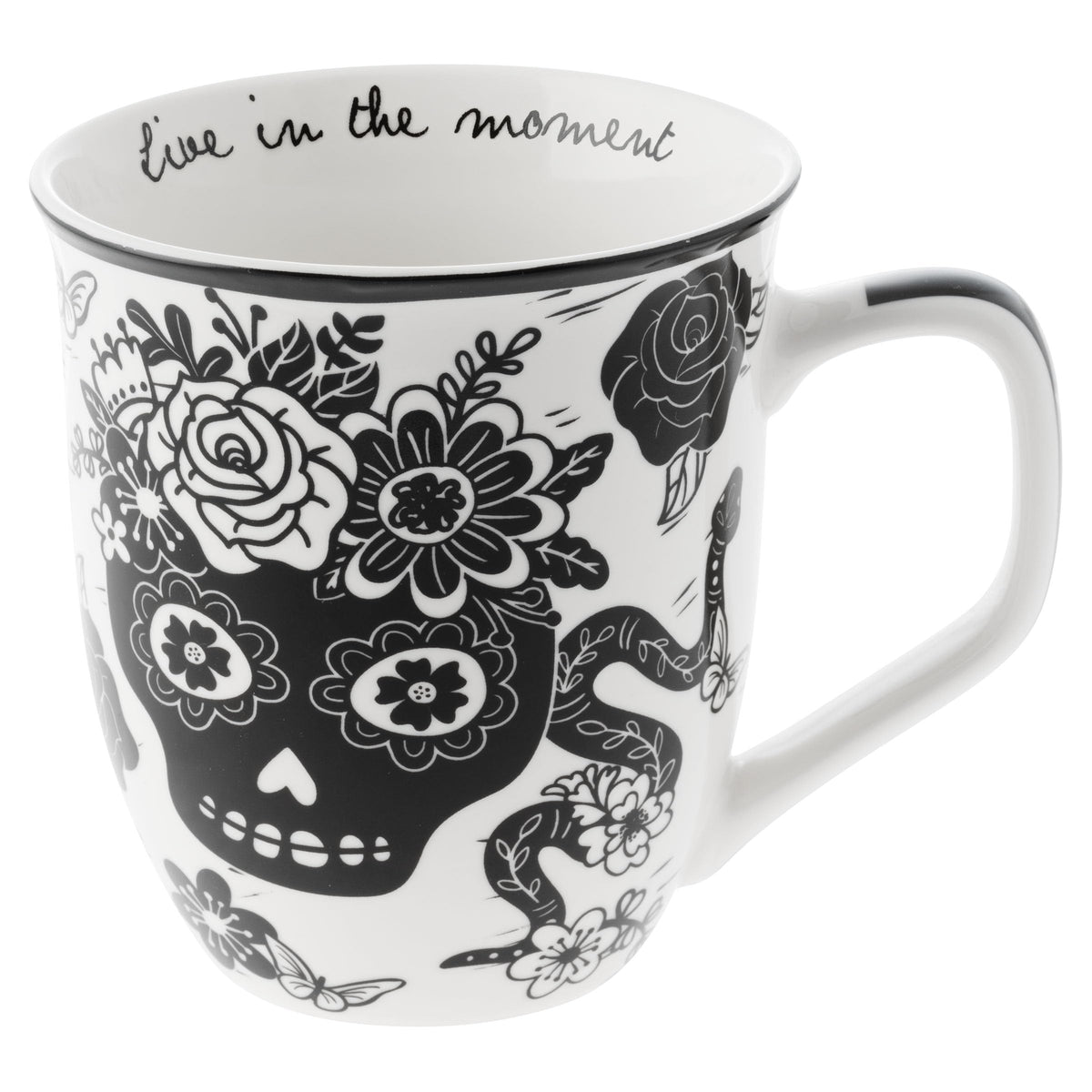 Karma Gifts 14 oz Black and White Boho Mug Flamingo - Cute Coffee and Tea Mug - Ceramic Coffee Mugs for Women and Men