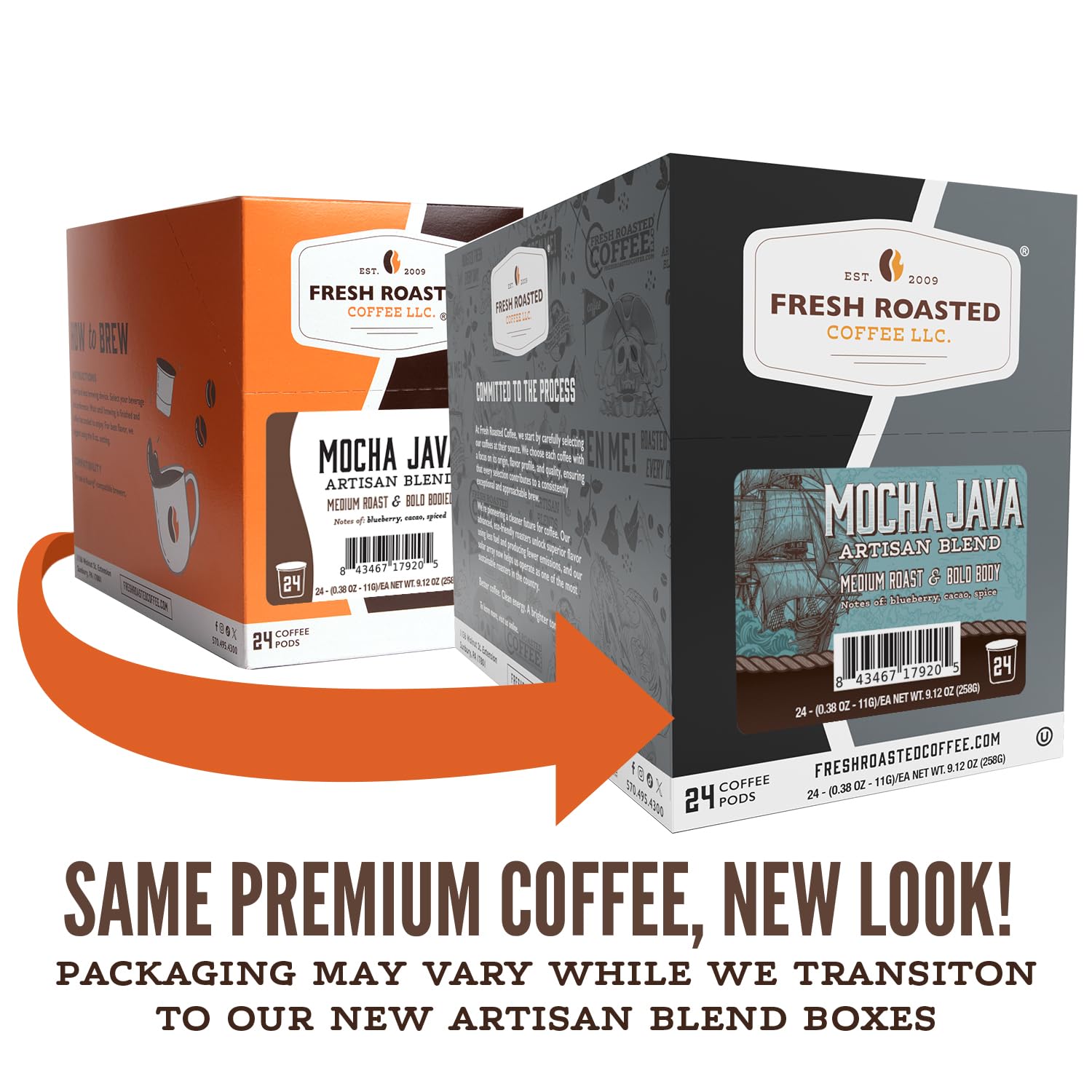Fresh Roasted Coffee, Mocha Java K-Cup Pods for Keurig Brewers, Medium Roast, Kosher, 24 Count (Pack of 3)