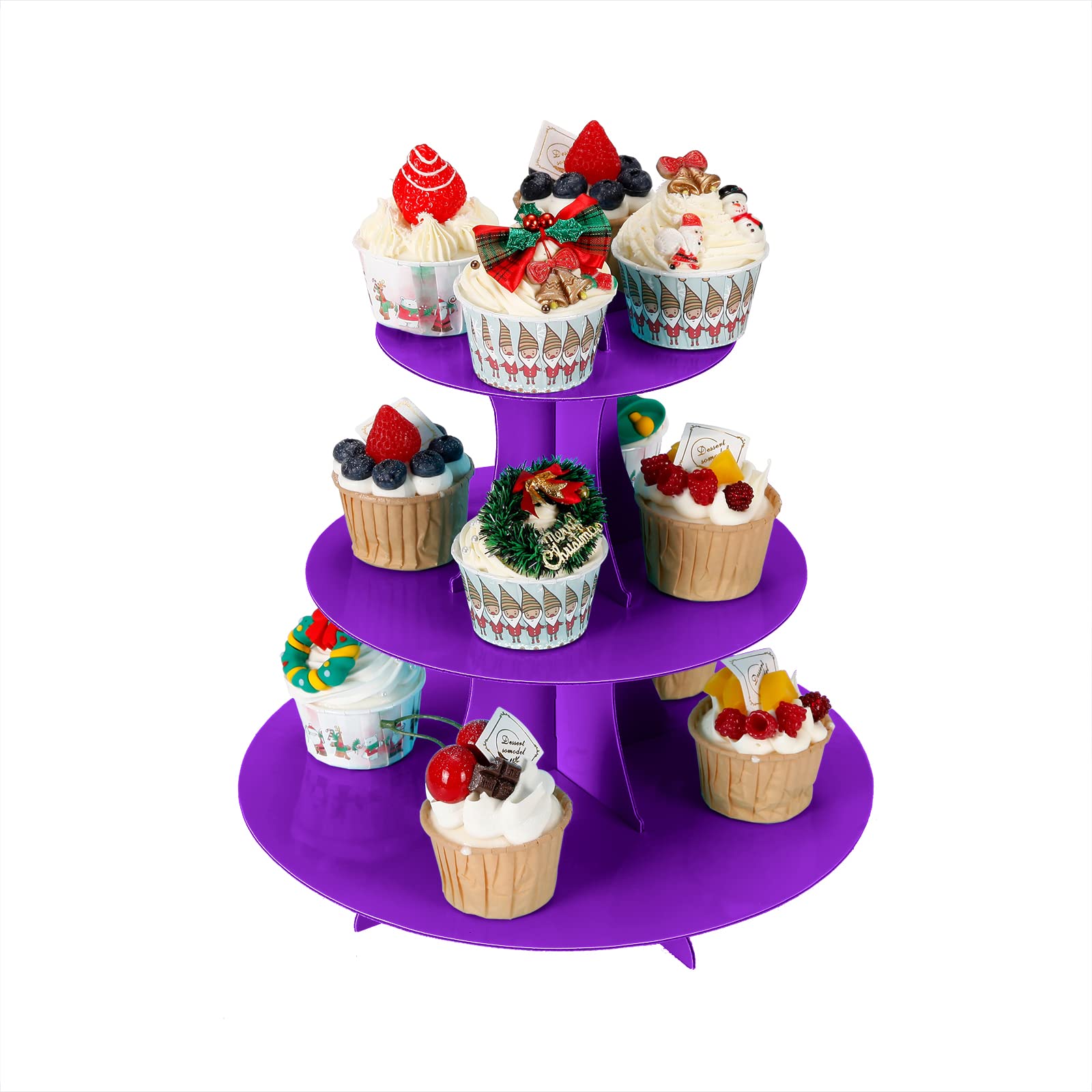 YLDW Cupcake Stand 2Pcs, 3-Tier Cupcake Stand Display, Cardboard Cup Cake Tower Stand, Disposable Dessert Stand for Birthday Tea Party Baby Shower Treat Decorations, Purple