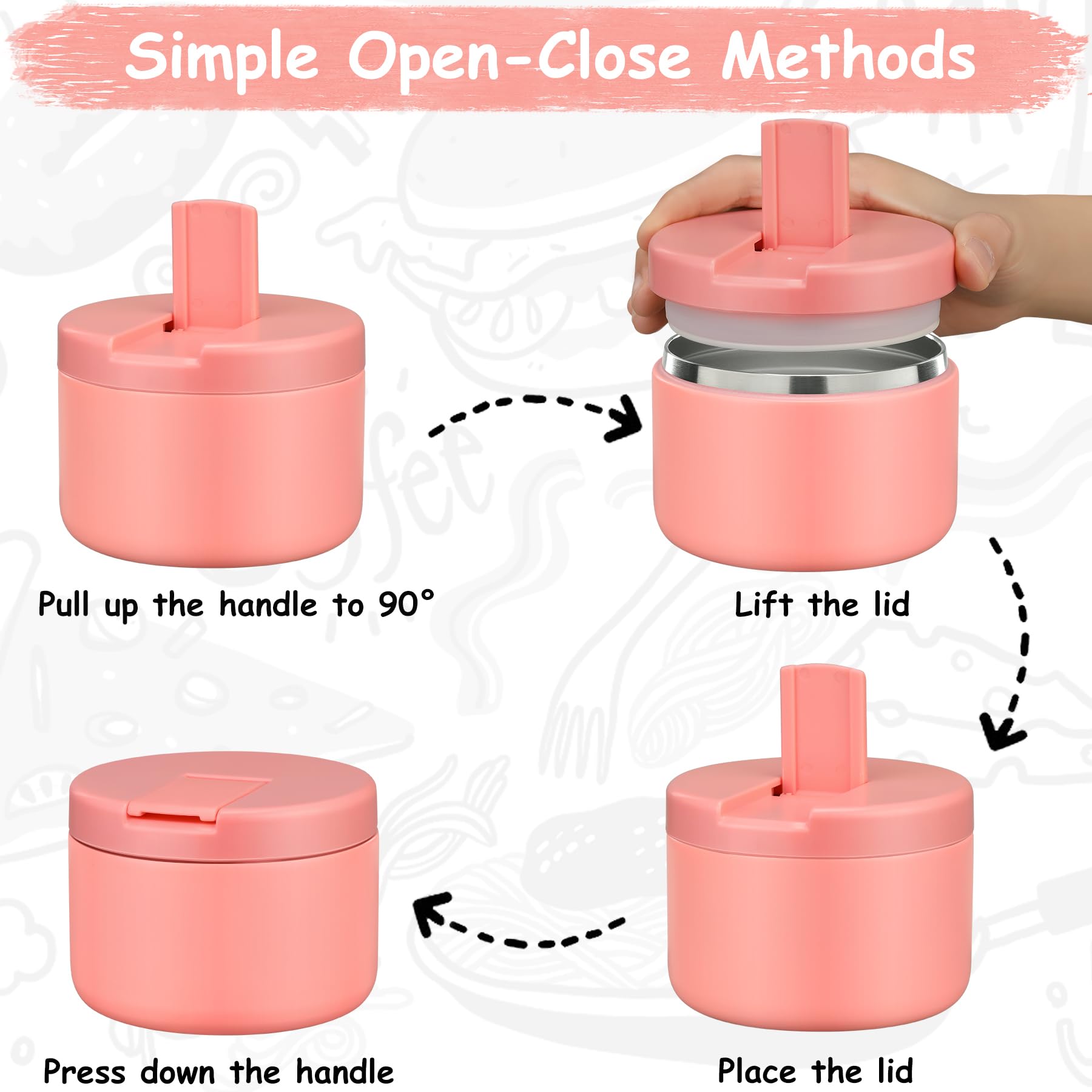 Pawtong 12oz Insulated Vacuum Food Jar with Buckle Lid Wide Mouth Soup Thermo for Hot Food Kids Leakproof Stainless Steel Lunch Container- Pink- 1Pack