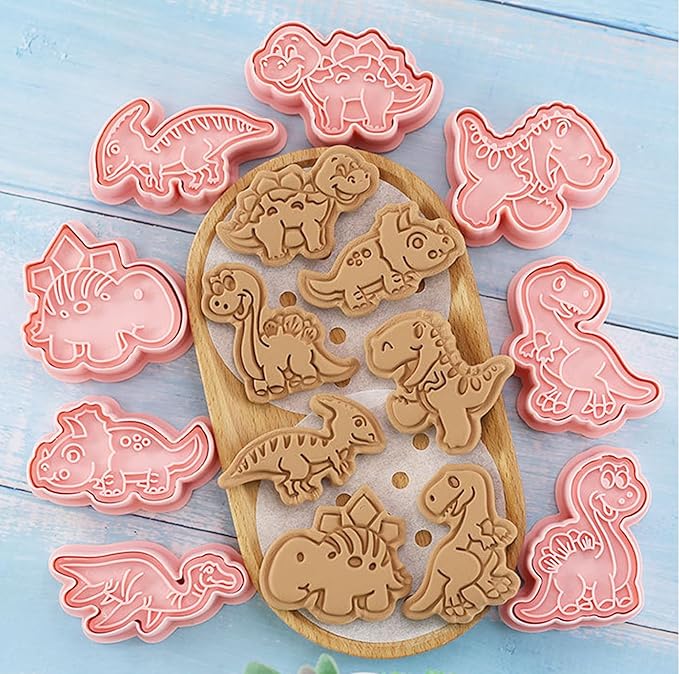 8 Pcs Dinosaur Cookie Cutters Set, 3D Dinosaur Style Baking Molds with Plunger Stampers, Cookie Cutter for Baking, Fondant, Cheese, and Pastries(K8)
