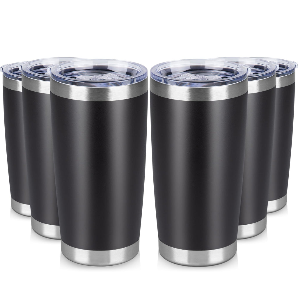 VQRRCKI 20 oz Tumbler Stainless Steel Tumblers Bulk with Lid Double Wall Insulated Coffee Tumbler Cups for Hot & Cold Drinks Powder Coated Travel Coffee Tumbler Mug Metal (Black, 6 pack)