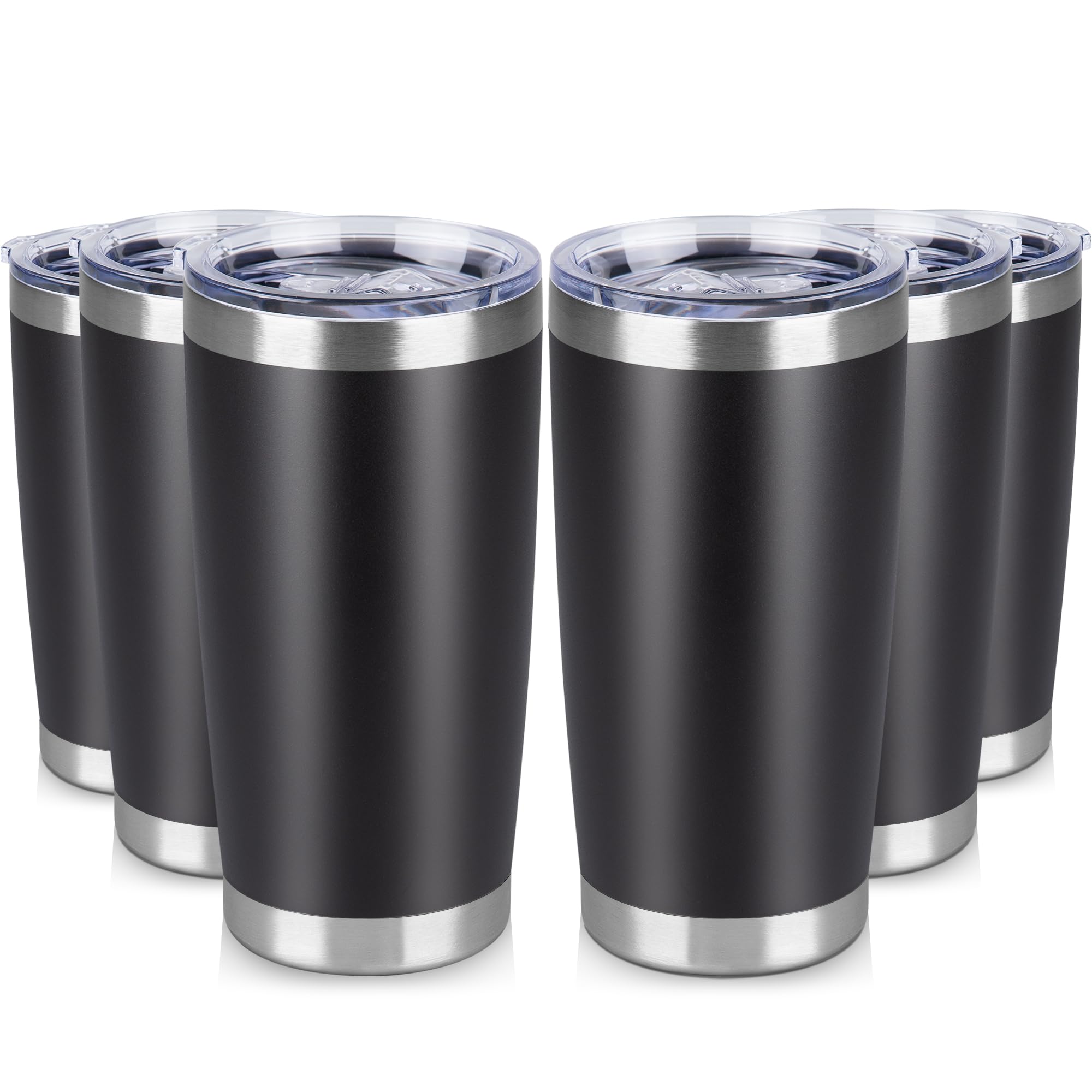 VQRRCKI 20 oz Tumbler Stainless Steel Tumblers Bulk with Lid Double Wall Insulated Coffee Tumbler Cups for Hot & Cold Drinks Powder Coated Travel Coffee Tumbler Mug Metal (Black, 6 pack)