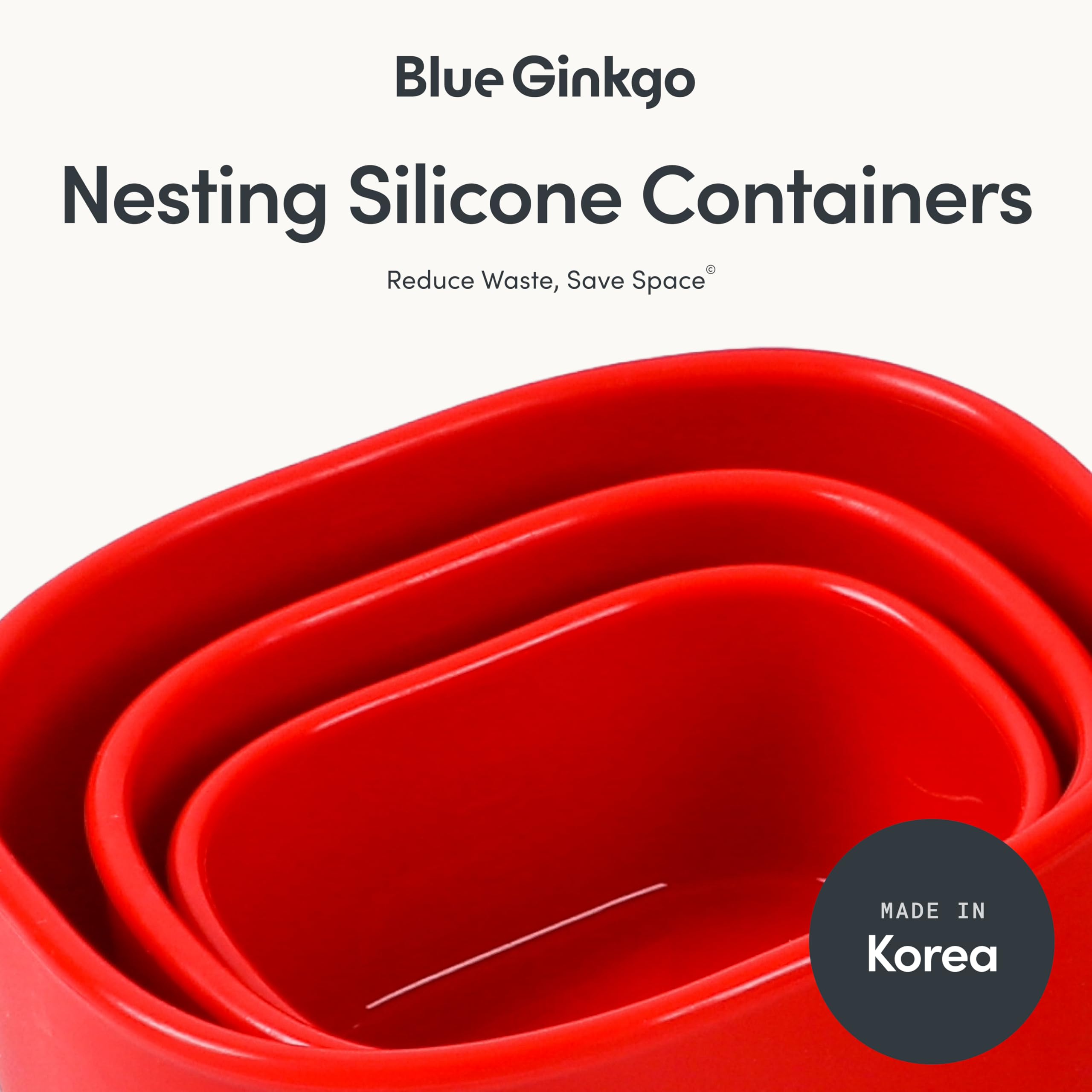 BLUE GINKGO Nesting Silicone Containers - Set of 3 Hard-Shell Silicone Food Storage Containers | BPA Free, Airtight, Dishwasher and Freezer Safe (6.7oz, 10oz, 20oz) - Red