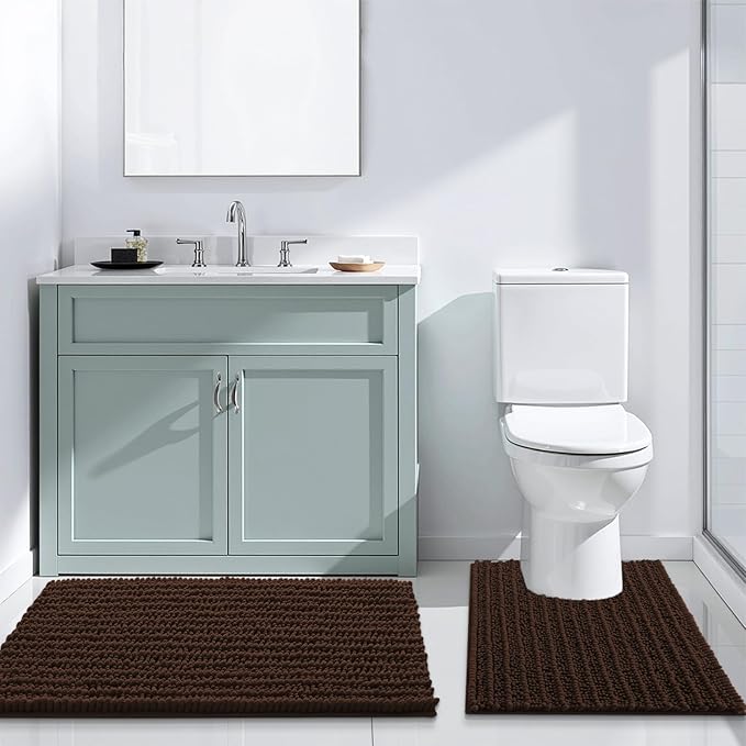 Arotive Luxury Chenille Bathroom Rug Mat, Extra Soft Thick Absorbent Shaggy Bath Rugs, Non-Slip Machine Wash Dry, Plush Bath Mats for Bathroom, Shower and Tub, 40x32, Brown