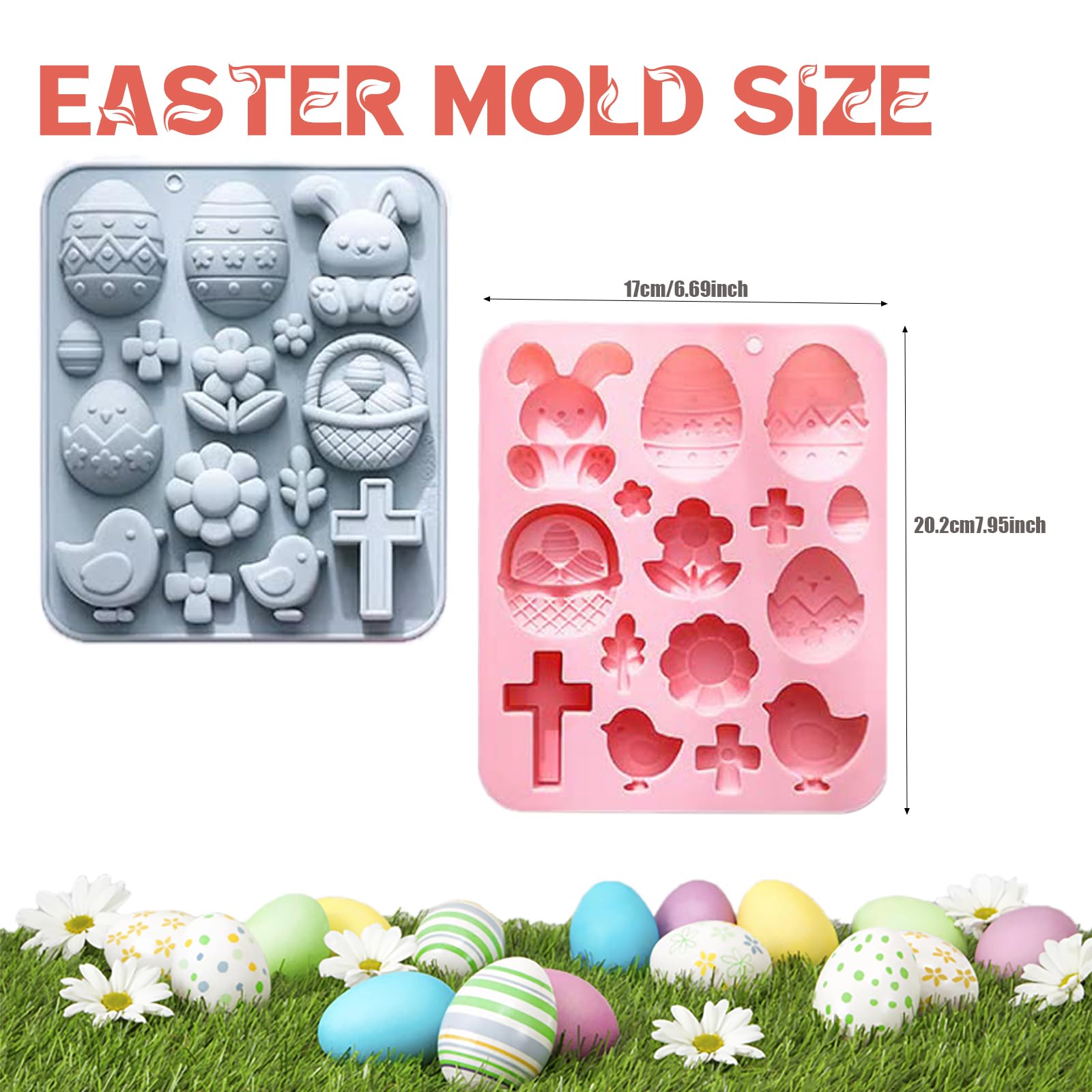 Easter Bunny Egg Chocolate Mold Set - 15-Cavity Silicone Baking Molds with Rabbit & Egg Designs, Food-Grade for Easter Cakes, Spring Party Treats & DIY Crafts - 2 Pack