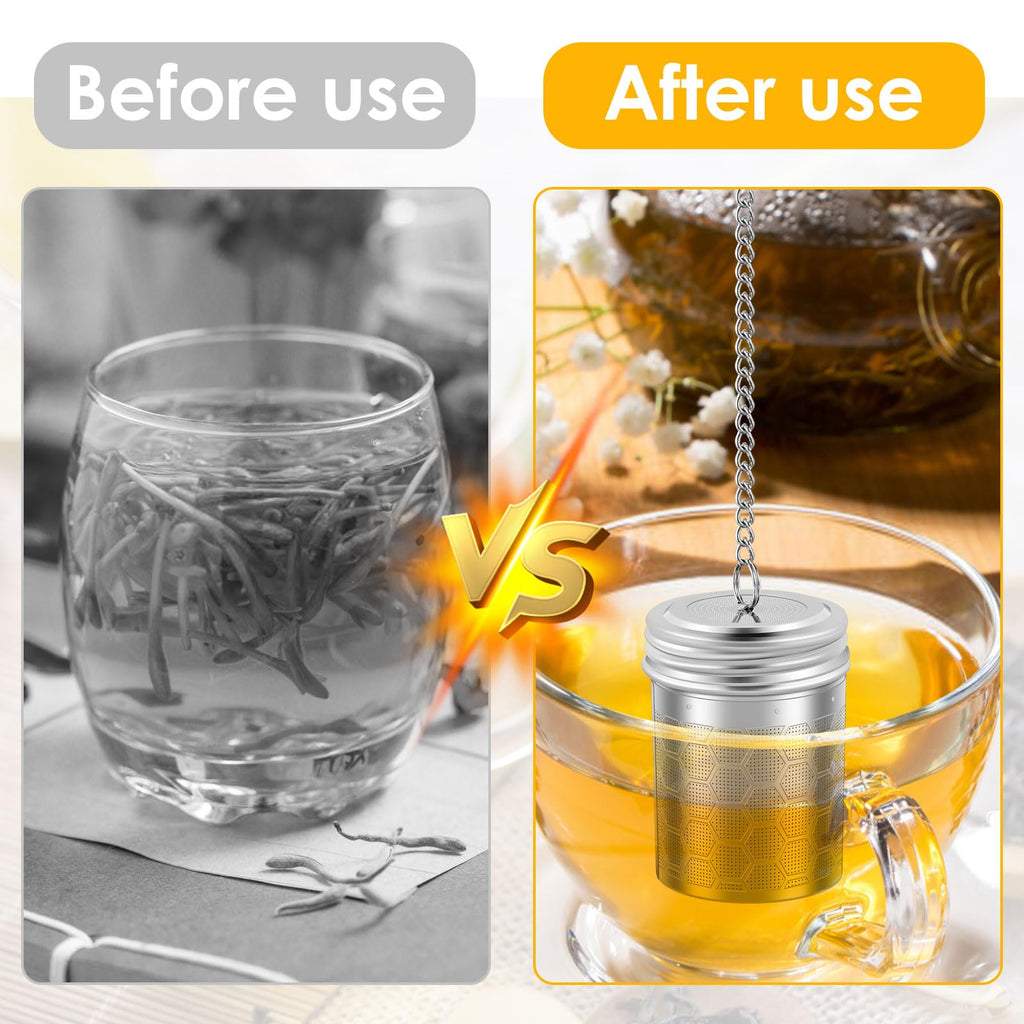 4 Pack Tea Infuser for Loose Leaf Tea, Extra Fine Mesh 304 Stainless Steel Tea Strainers with Drip Tray and Chain Hook, Reusable Tea Ball Steeper for Mug Teapot, Spice Diffuser
