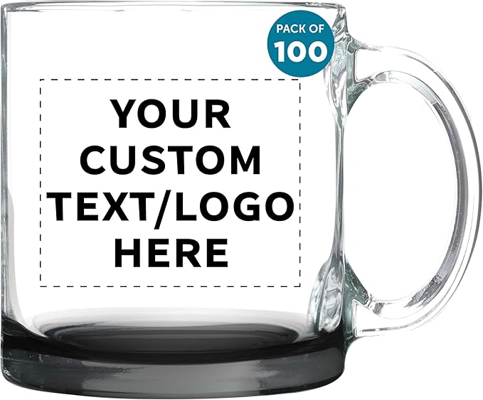 DISCOUNT PROMOS Clear Glass Coffee Mugs 13 oz. Set of 10, Bulk Pack - Perfect for Coffee, Tea, Espresso, Hot Cocoa, Other Beverages - Clear Bottom