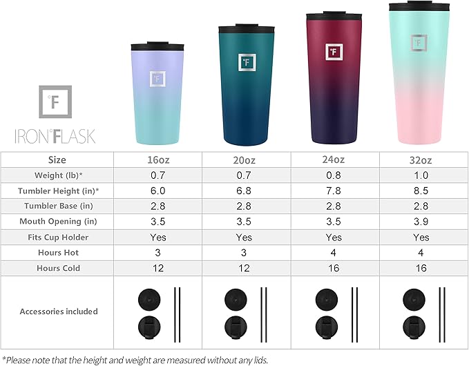 IRON °FLASK Classic Tumbler - Vacuum Insulated Stainless Steel Water Bottle, Double Walled, Drinking Cup, Insulated Travel Mug (Dark Night, 24 oz Solid Lid)