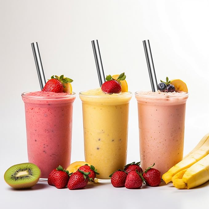 Stainless Steel Smoothie Straws, 0.47" Extra Wide Reusable Metal Drinking Straight & Bent Straws for Milkshake, Bubble Tea, Beverage