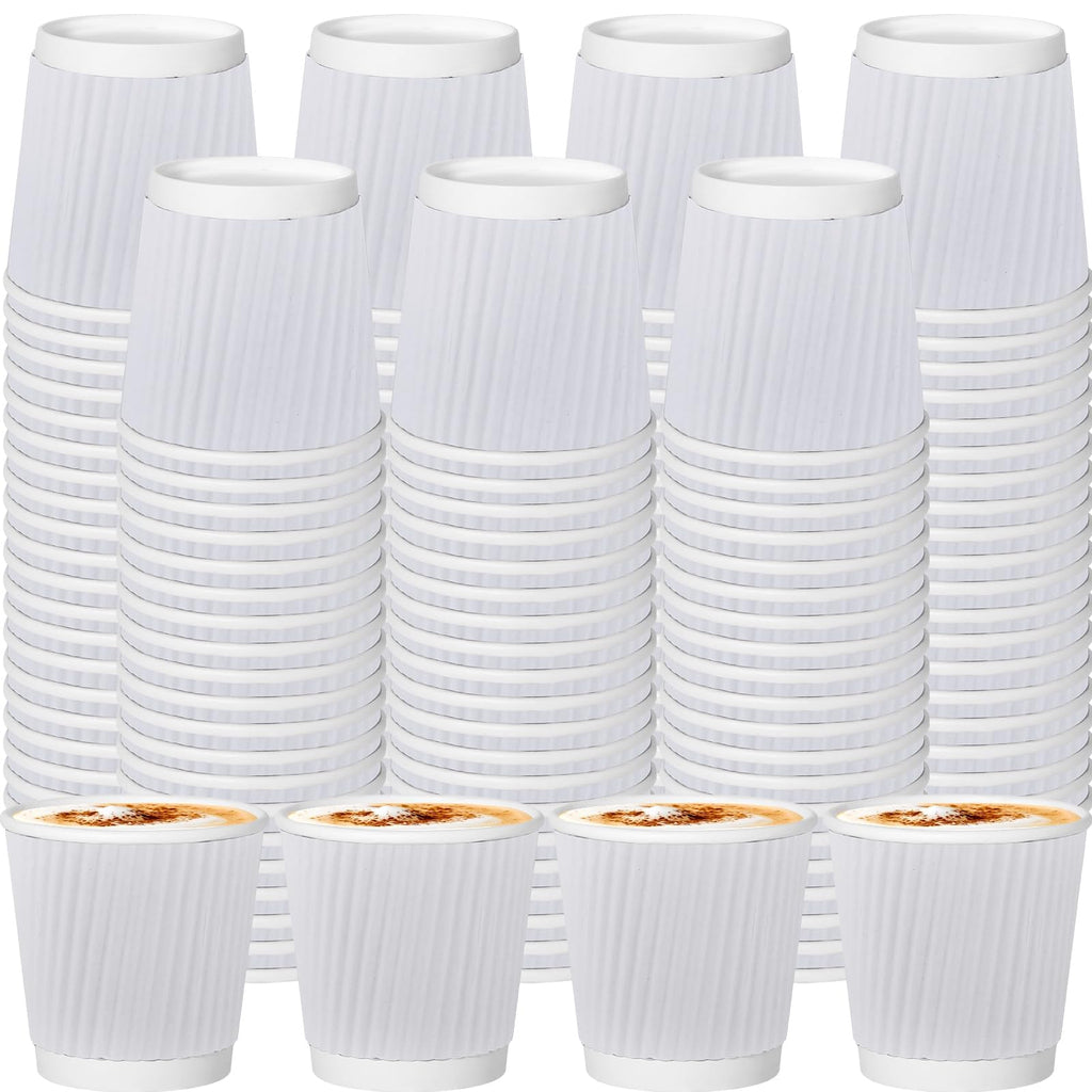 RXLWYUNLAE 120 Pack Paper Espresso Coffee Cups, 4 oz Disposable Coffee Cups,Corrugated Insulated Ripple Wall, Paper Ripple Cup for Coffee, Hot Chocolate and Hot Tea Drinks -White