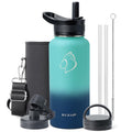 BUZIO 32 oz Water Bottle Insulated with Straw & 3 Lids (Cold for 48 Hrs)