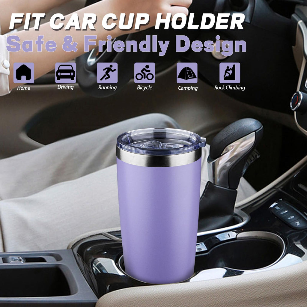 GUDEMAO 20 oz Tumbler with Lids and Straws, Stainless Steel Insulated Coffee Tumbler, Double Wall Vacuum Insulated Travel Mug Cup, Leakproof Thermal Coffee Cup for Hot and Cold Drinks (light purple)