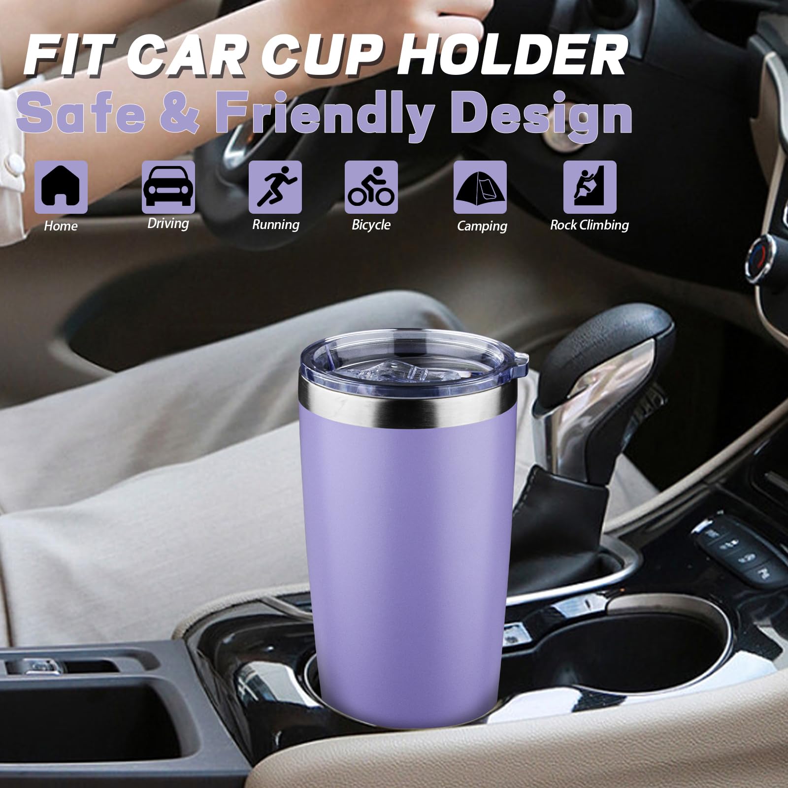 GUDEMAO 20 oz Tumbler with Lids and Straws, Stainless Steel Insulated Coffee Tumbler, Double Wall Vacuum Insulated Travel Mug Cup, Leakproof Thermal Coffee Cup for Hot and Cold Drinks (light purple)