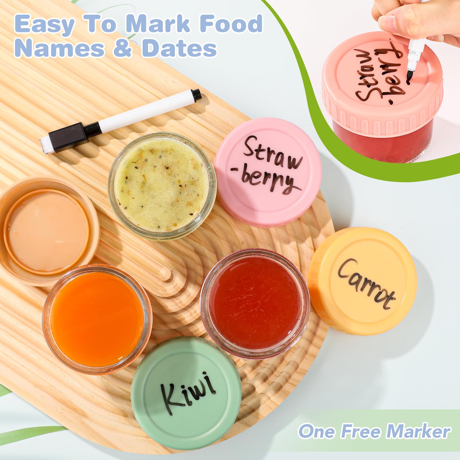 RowinsyDD 20 Pack Baby Food Containers, 4 oz Glass Baby Food Jars with Lids