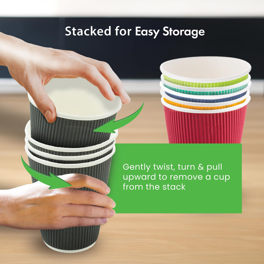 Restaurantware Ripple Wall Coffee Cups 25 Count 8 Ounce Insulated Eco Green Paper Cups, Rolled Rim Spill-Resistant Disposable Paper Non-Slip for Coffee, Beverages