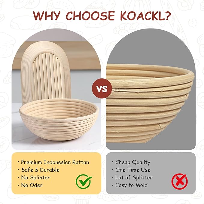 Sourdough Starter Kit, 9" Round & 10" Oval Banneton Proofing Bread Baskets Set, Sourdough Bread Baking Supplies for Beginner and Professional Bakers