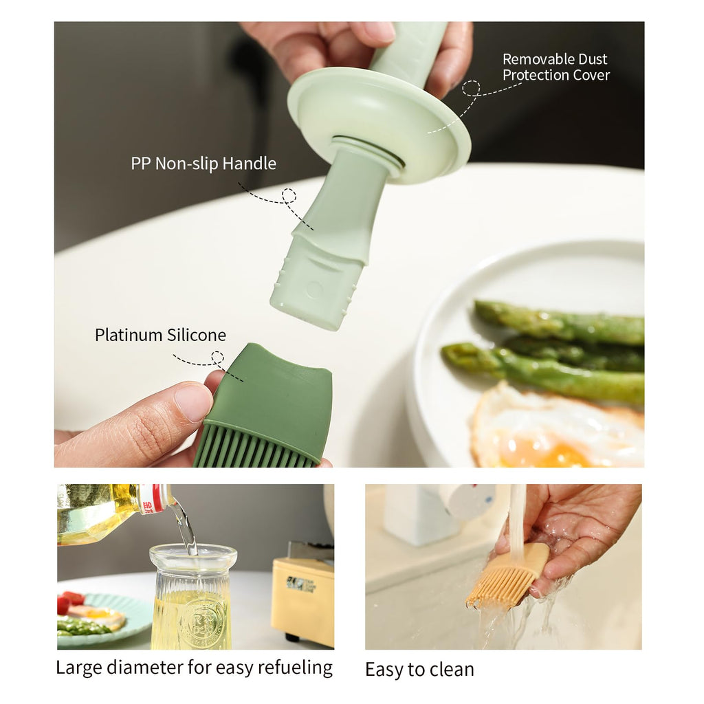 Uteynee Oil Dispenser with Brush - Glass Olive Oil Dispenser for Kitchen, 3 IN 1 Oil Dispenser Bottle with Silicone Basting Brush for Cooking Vinegar Sauce BBQ Grill Frying (Brown)
