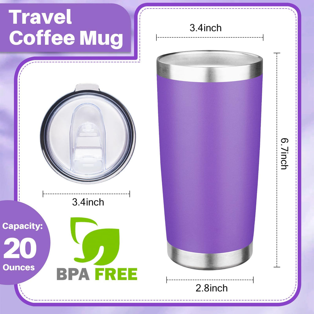 FLIFQI 20oz Tumbler with Lid Double Wall Vacuum Insulated Travel Coffee Mug Stainless Steel Thermal Cup Powder Coated Sturdy Coffee Tumbler for Hot and Cold Beverage (Purple,1)