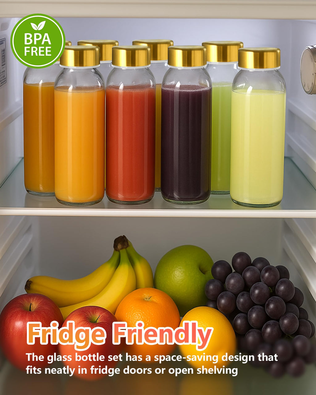 Zukro 10.5 oz Glass Juice Bottles with Stainless Steel Lids, Leak Proof