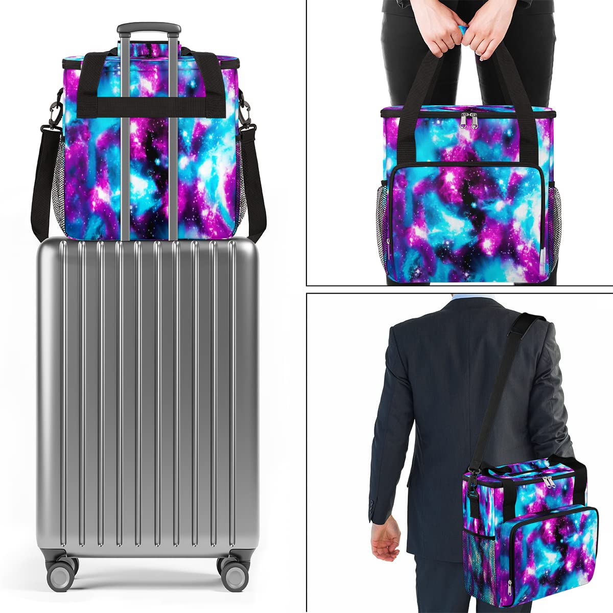 Funny Galaxy Coffee Maker Carring Bag Glitter Space Travel Storage Tote Bag Compatible with Keurig K-Mini or K-Mini Plus Portable Single Serve Coffee Brewer Case with Pockets for K-cup Pods