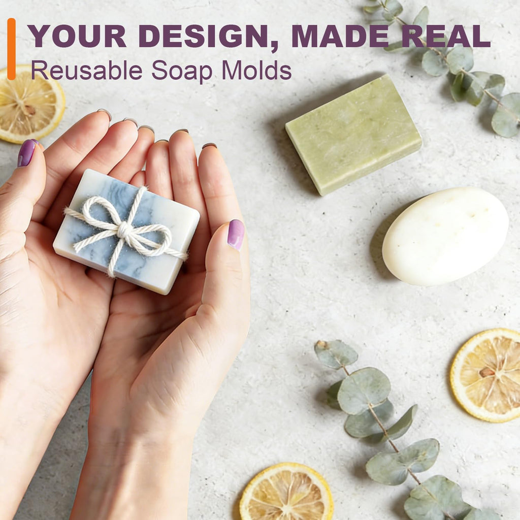 Lerykin Silicone Soap Molds, Oval & Rectangle Soap Bar Mold, 6 Cavities DIY Mould for Homemade Craft Soap, Pudding, Muffin, Chocolate, Brownie, Cornbread, Cheesecake, Cake & Ice Cube - Just Pop Out