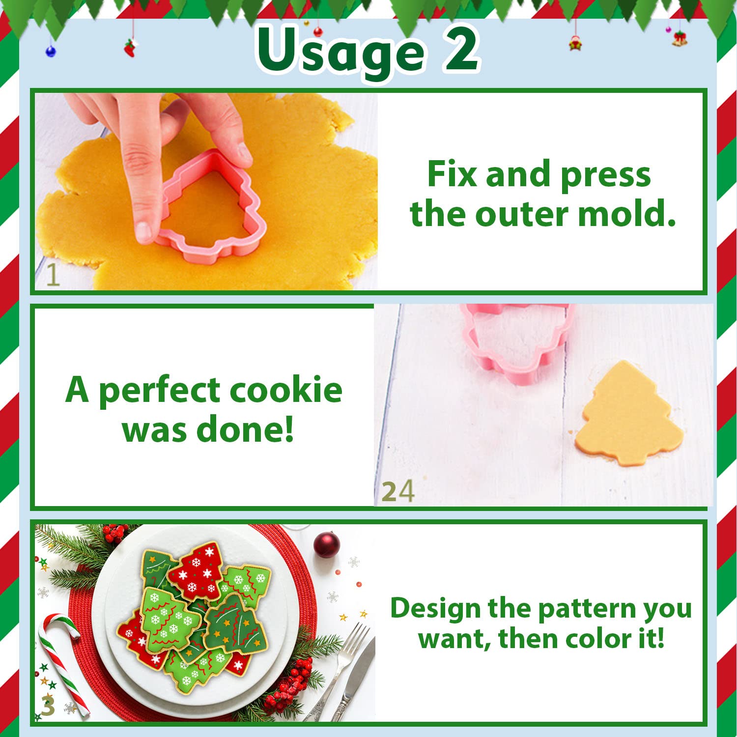 3D Holiday Cookie Cutters, Christmas Cookie Stamps Molds for Baking