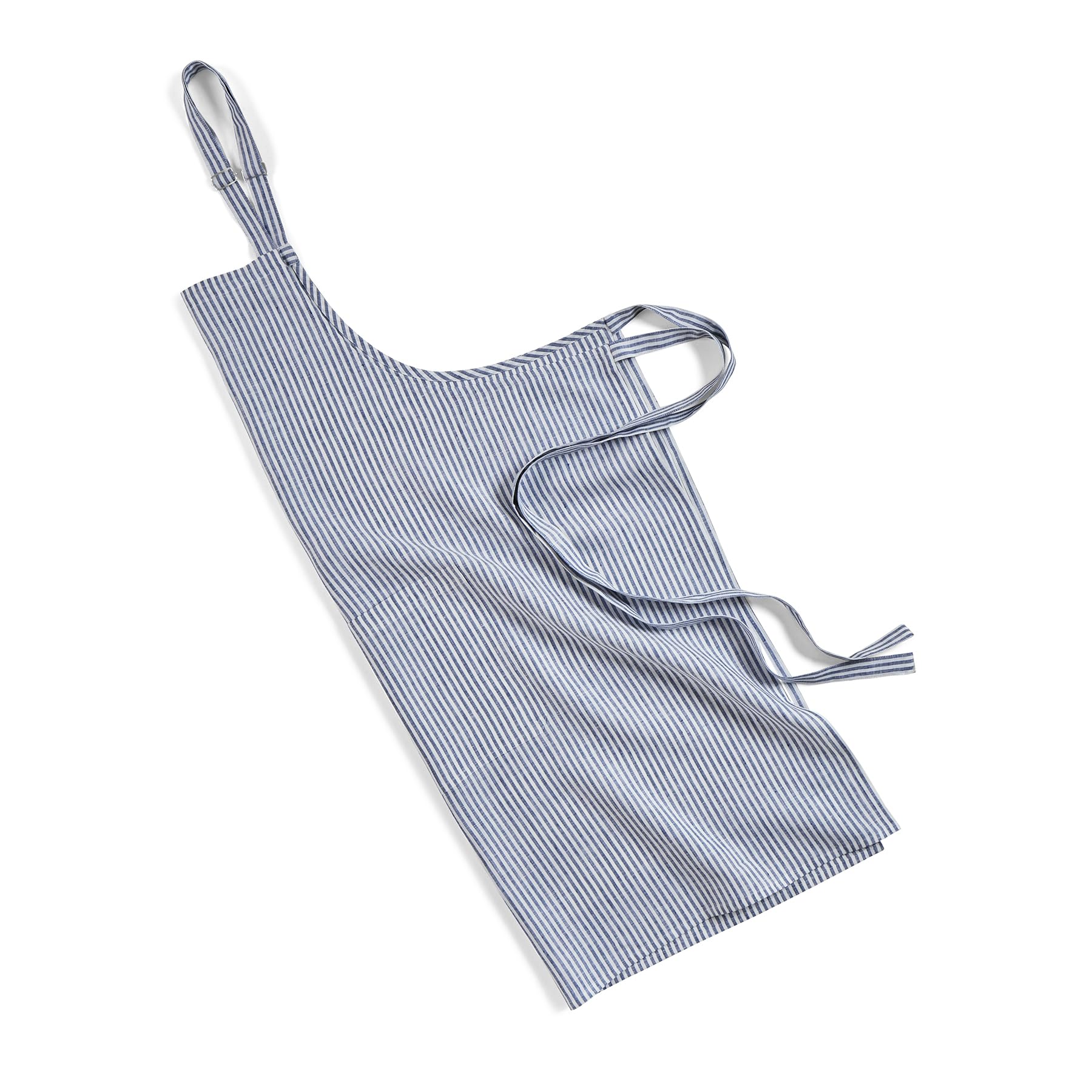 Solino Home 100% Linen Apron, 38 x 36 in, Navy and White, Full Midi Apron