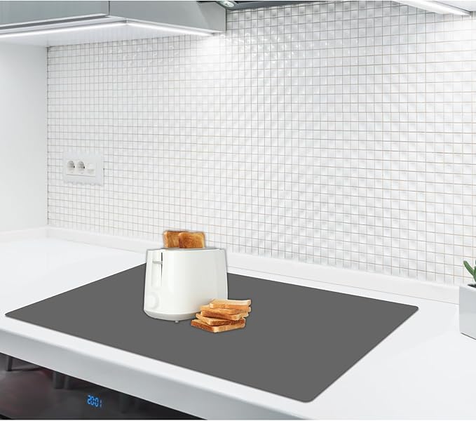 2MM Thick Silicone Countertop Mat, 23.6"x 23.6" Silicone Mats for Kitchen Counter, Nonslip Heat Resistant Mat, Large Kitchen Counter Mats, Waterproof Countertop Protector, Dark Gray