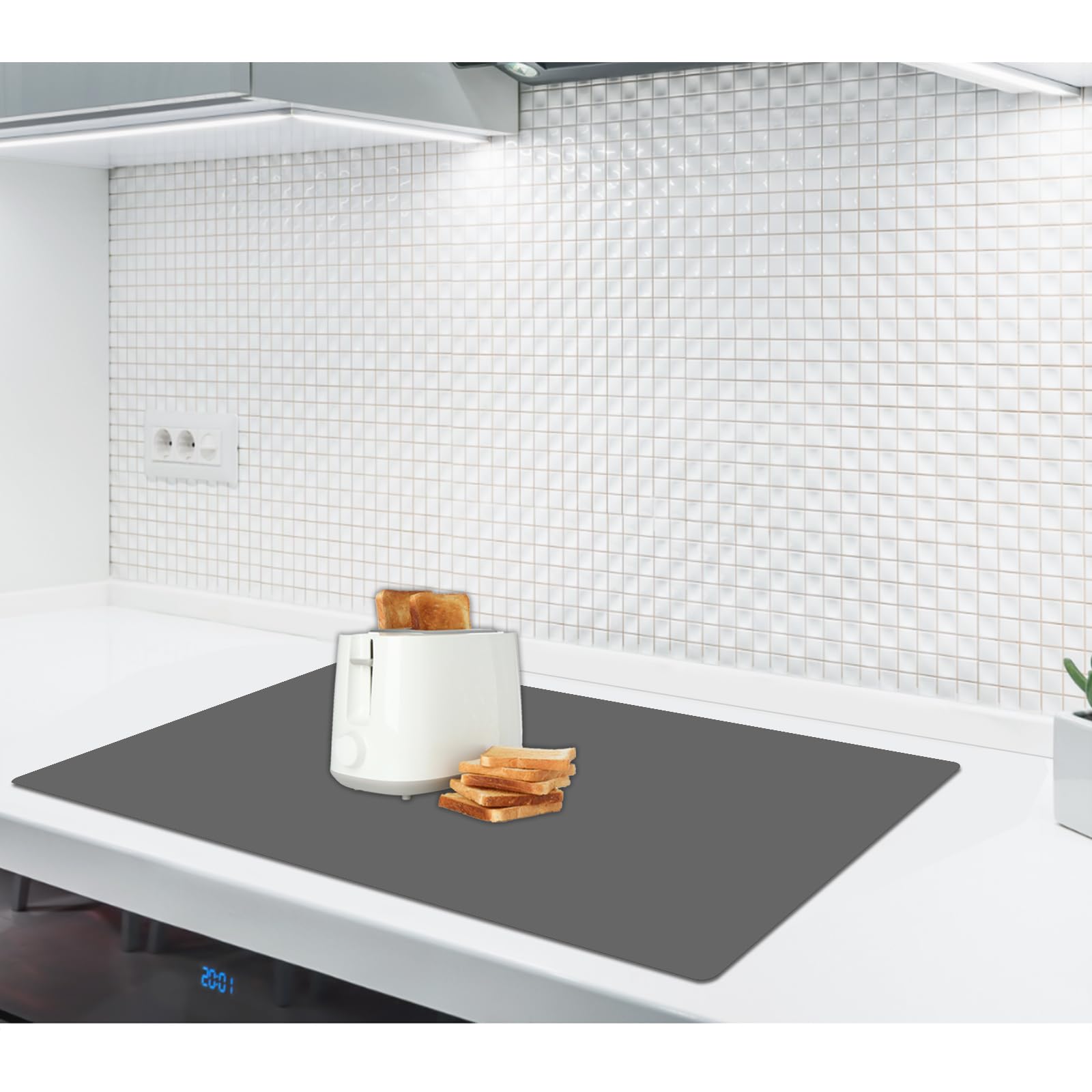 2MM Thick Silicone Countertop Mat, 23.6"x 23.6" Silicone Mats for Kitchen Counter, Nonslip Heat Resistant Mat, Large Kitchen Counter Mats, Waterproof Countertop Protector, Dark Gray