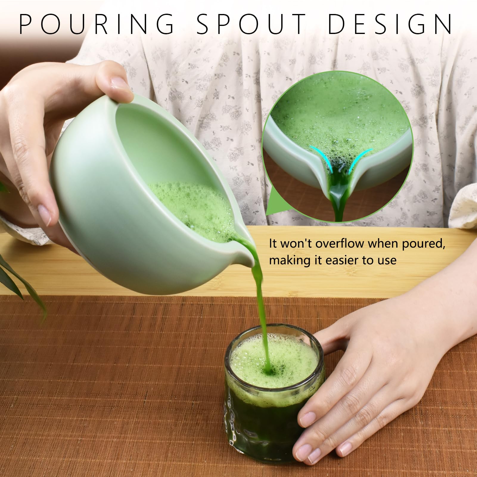 Artcome 4 Pcs Complete Matcha Ceremony Kit - Japanese Bowl With Pouring Spout, Whisk, Holder, Scoop - Tea Set for Making Usucha, Koicha and Latte (Green)