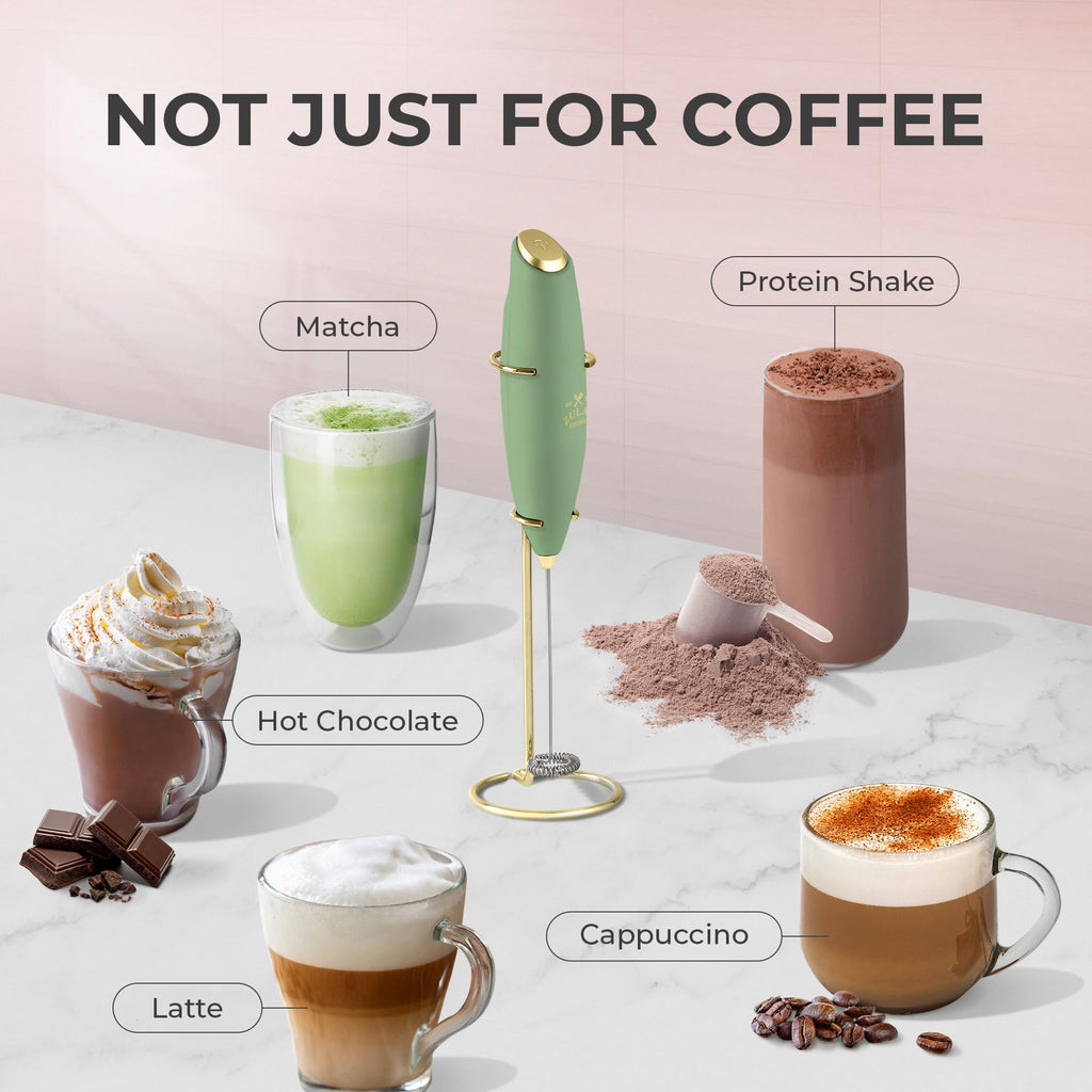 Zulay Kitchen Powerful Milk Frother Wand With Duracell Batteries - Ultra Fast Handheld Drink Mixer - Electric Whisk Foam Maker for Coffee, Lattes, Cappuccino & Matcha - Z1 Motor - Forest Gold
