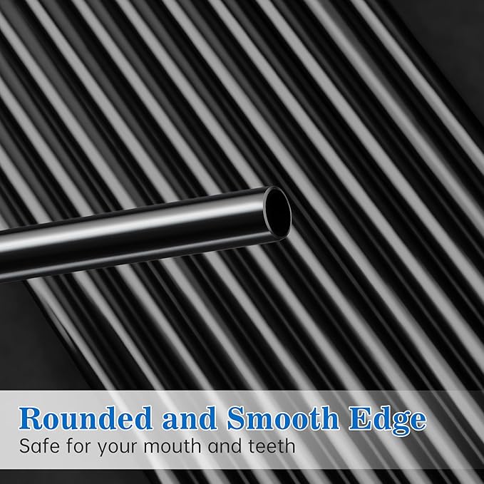 Tomorotec 11 Inch Stainless Steel Reusable Drinking Straws 14PCS & 2 Cleaning Brushes Set with Curved & Straight Designs, Compatible with 30oz Stanley Tumblers, Dishwasher Safe, BPA-Free (Black)