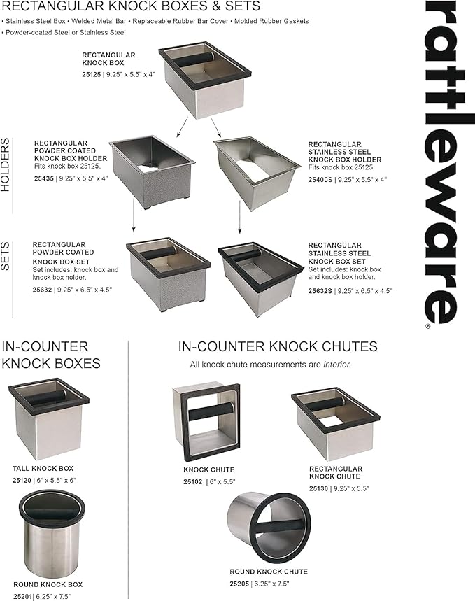 Rattleware Stainless Steel Open Bottom Knock Box Chute - For Home, Cafe, Restaurant, Hotel, Office, or Commercial Establishment - Trusted By Baristas Worldwide (6"x5.5"x4")