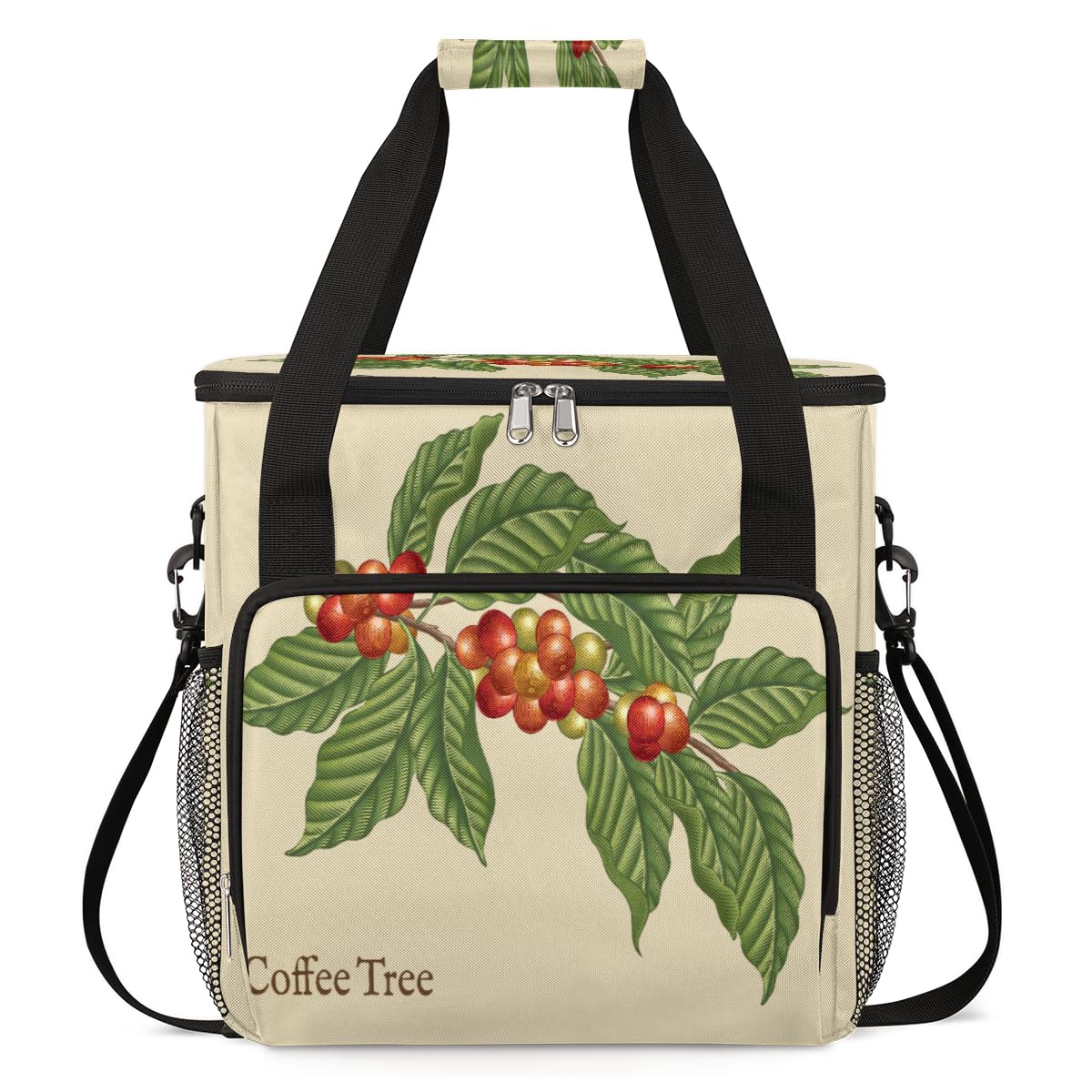 Coffee Tree Coffee Maker Carring Bag Coffee Leaf Bean Travel Carrying Storage Tote Bag Compatible with Keurig K-Mini or K-Mini Plus Portable Single Serve Coffee Brewer Case with Pockets for K-cup Pods