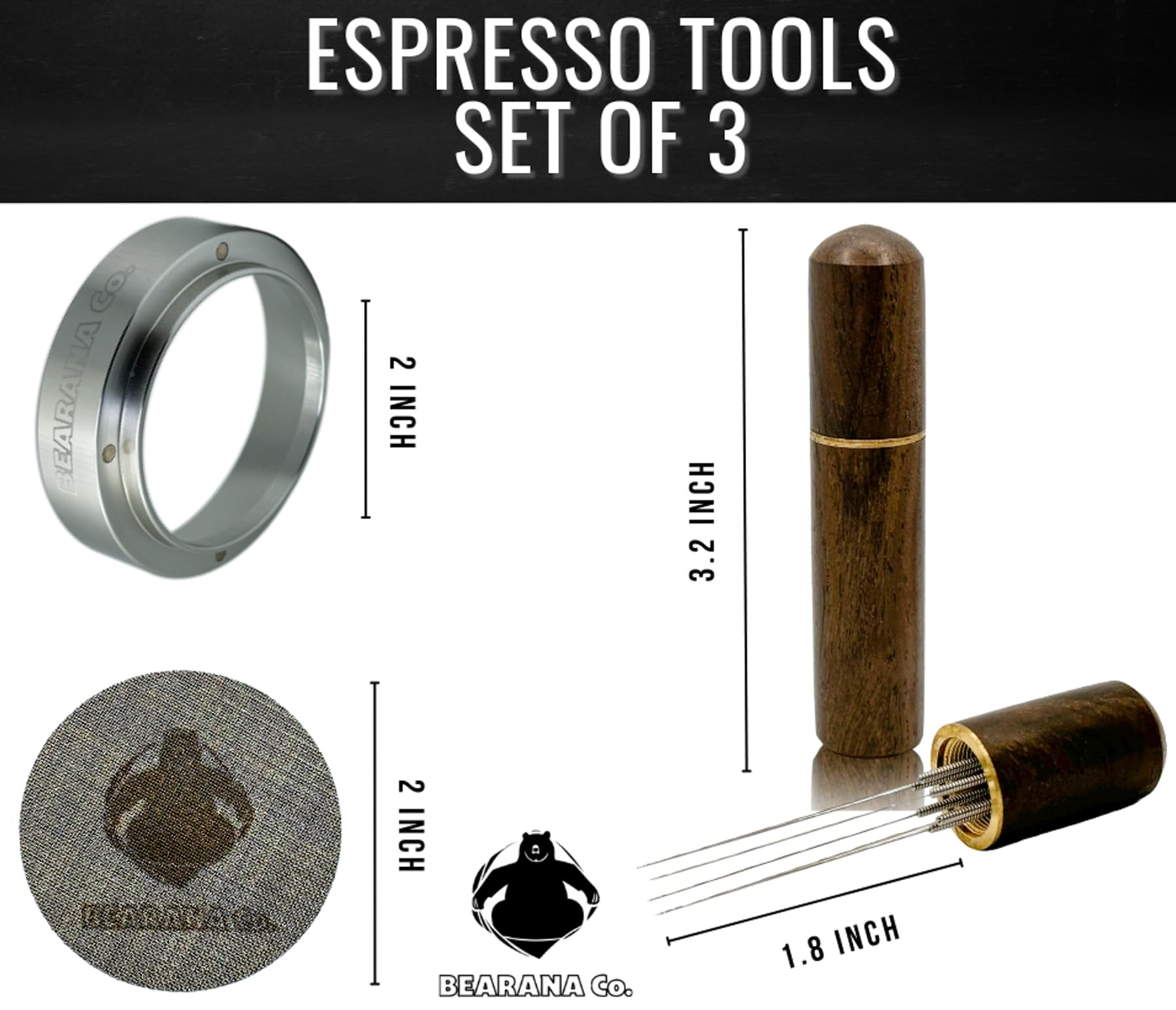 Coffee Espresso Accessories Kit: 51mm Dosing Funnel Ring, WDT Needle Distributor, Stainless Steel Puck Screen Filter┃Barista Tools for Coffee Lovers┃Gift Idea (51mm)
