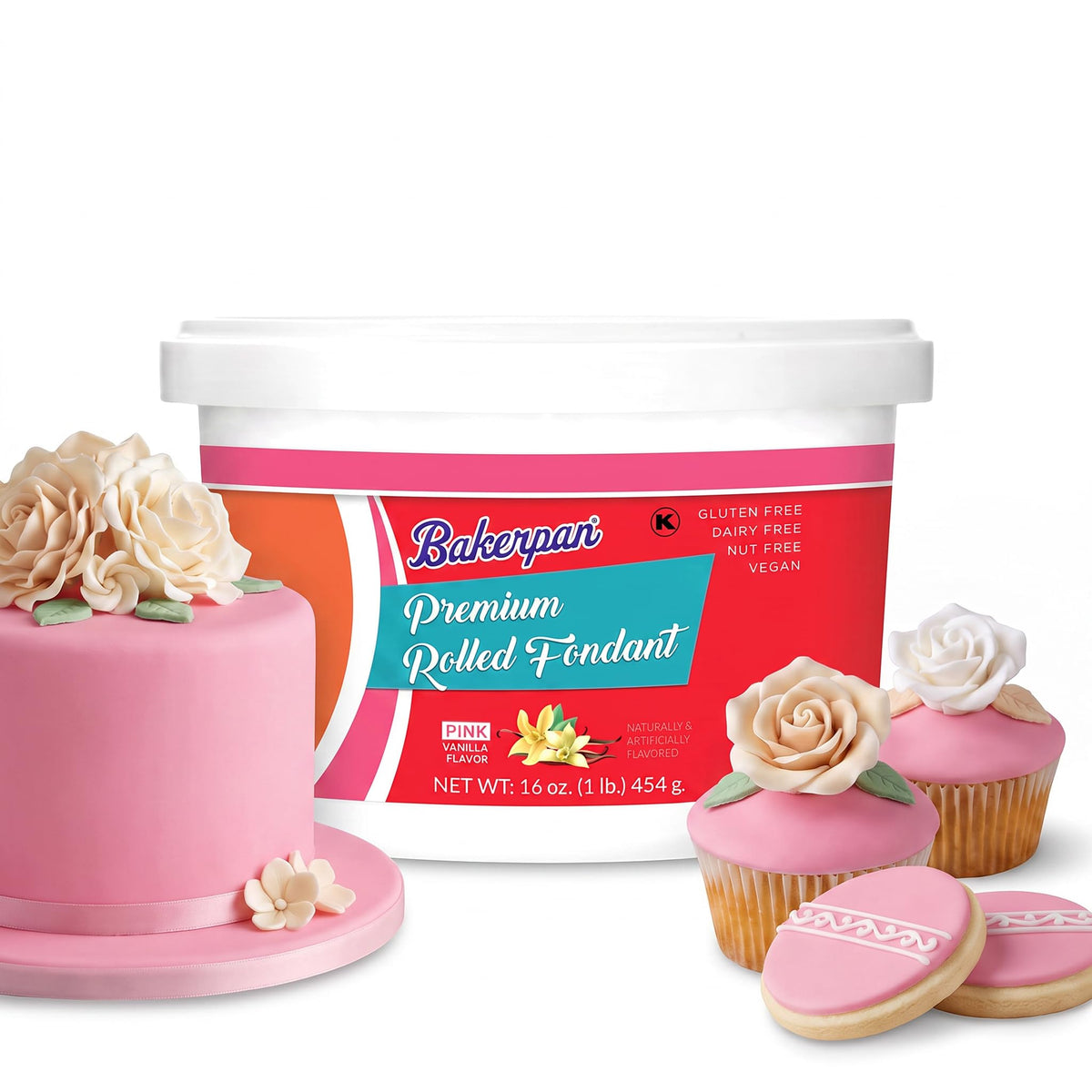 Bakerpan Premium Rolled Red Fondant For Cake Decorating - 2 Pounds