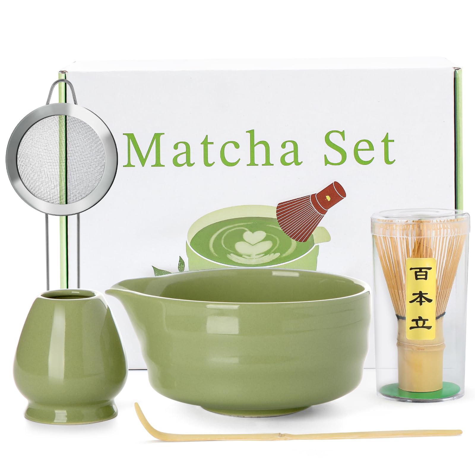 Matcha Whisk Set - 5PCS Matcha Set Includes 17OZ Chawan with Spout