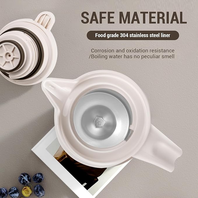 41 Oz Thermal Coffee Carafe Stainless Steel Insulated Thermos Double Wall Vacuum Flask Leak-Proof Thermos for Travel Office School Party Camping Use-Milk rice white
