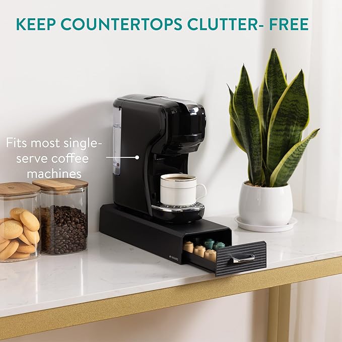 Navaris Coffee Pod Holder, Black - Compact, Space Saving Coffee Capsule Storage Holders - Durable Espresso Organiser Station - Coffee Machine Drawer Ideal for Small Kitchens
